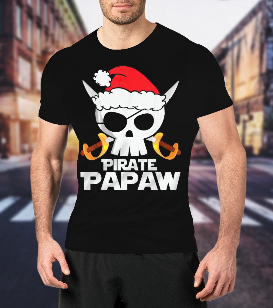 Santa Claus Pirate Papaw Skull With Swords T-Shirt