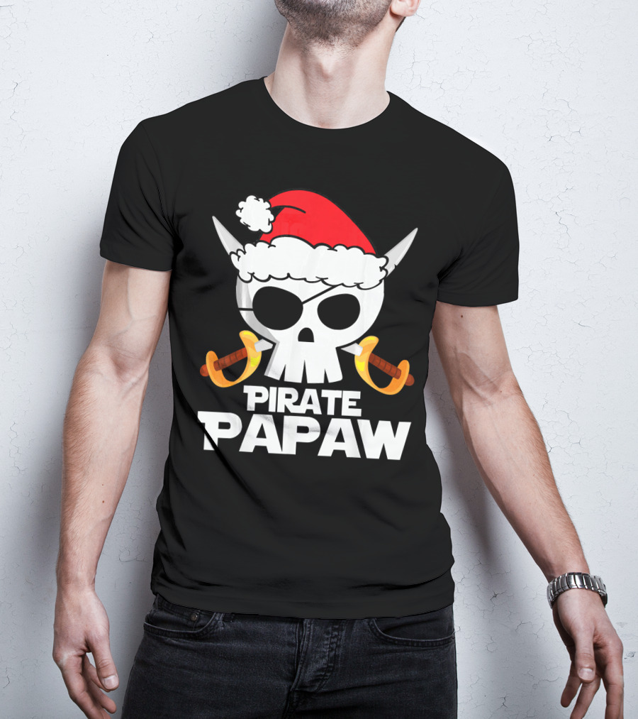Santa Claus Pirate Papaw Skull With Swords T-Shirt