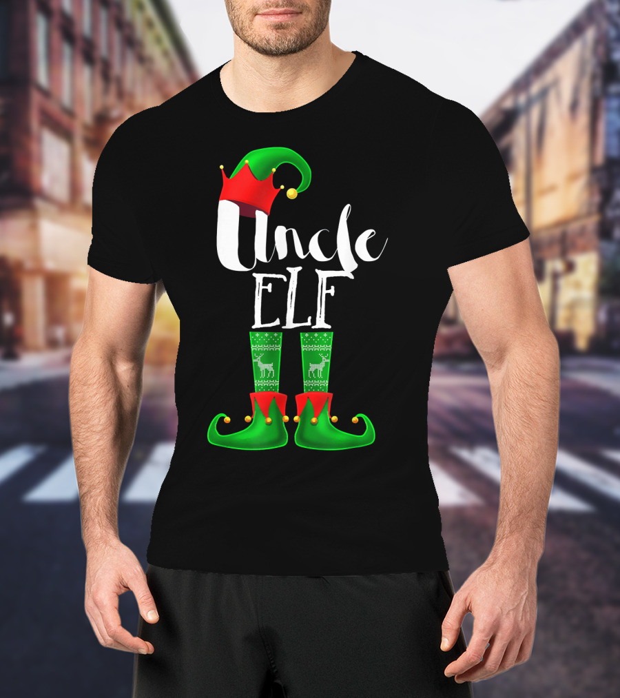 Uncle Elf Christmas Outfit With Santa Hat And Festive Green Boots T-Shirt