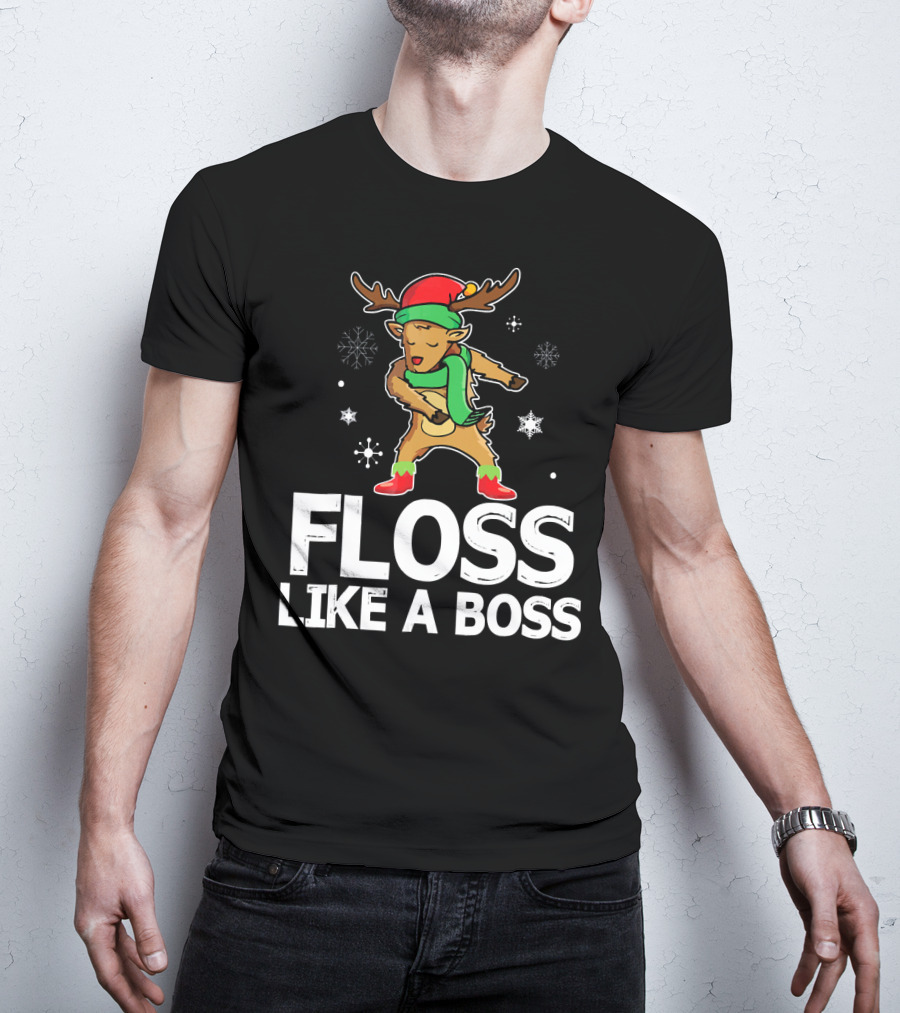 Reindeer ELF Costume Floss Like A Boss Snowflakes Christmas Dance T-Shirt