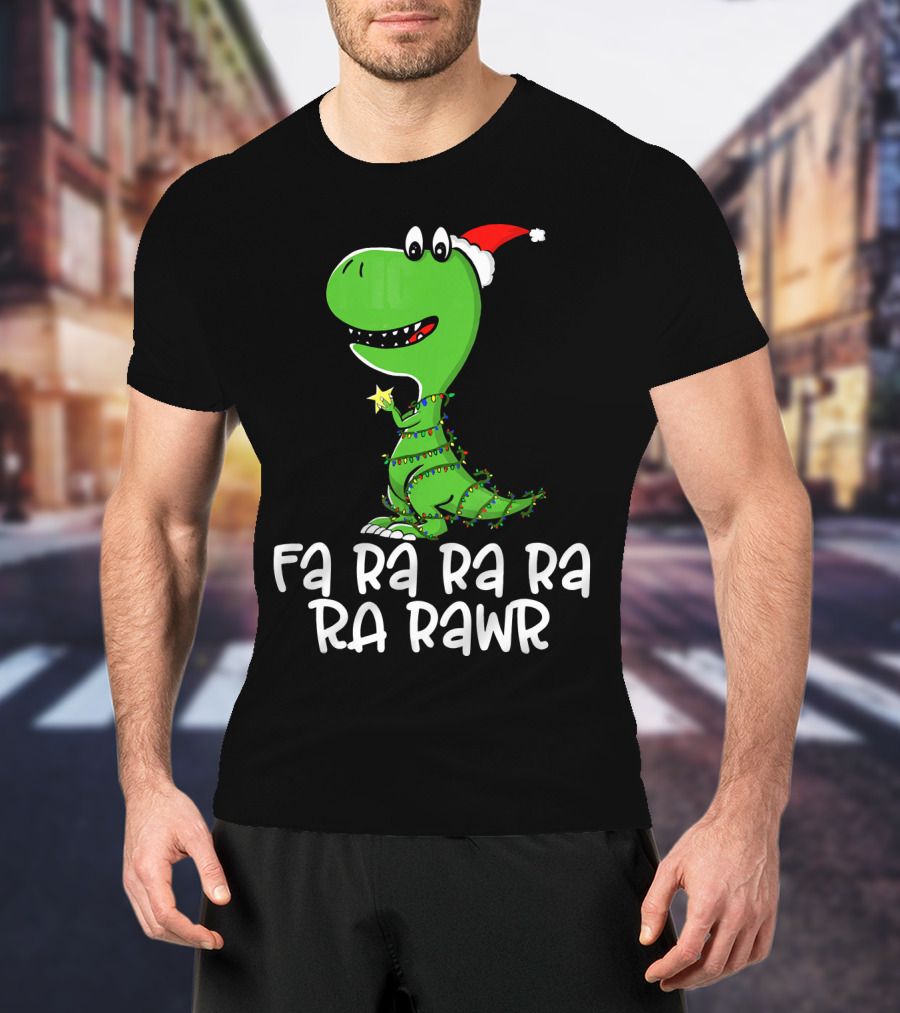 Fa Ra Ra Ra Rawr Dinosaur Christmas Lights Santa Hat T-Shirt