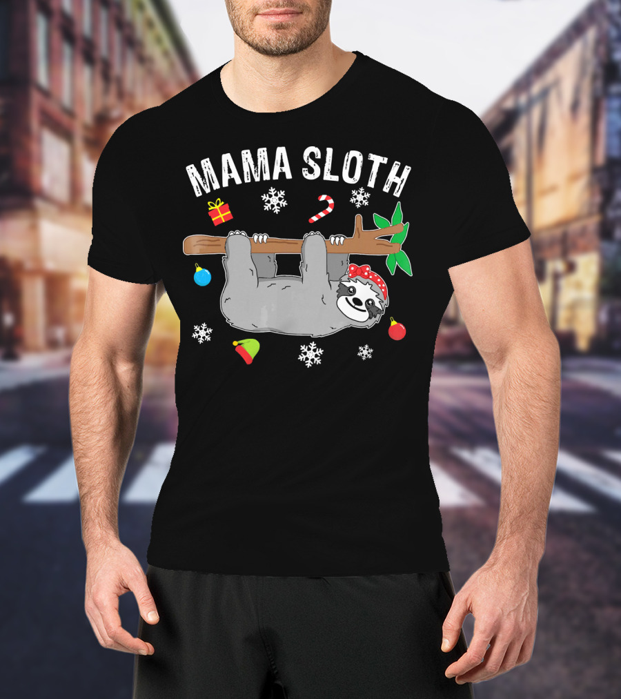Mama Sloth Christmas Snowflakes Candy Cane Hanging T-Shirt