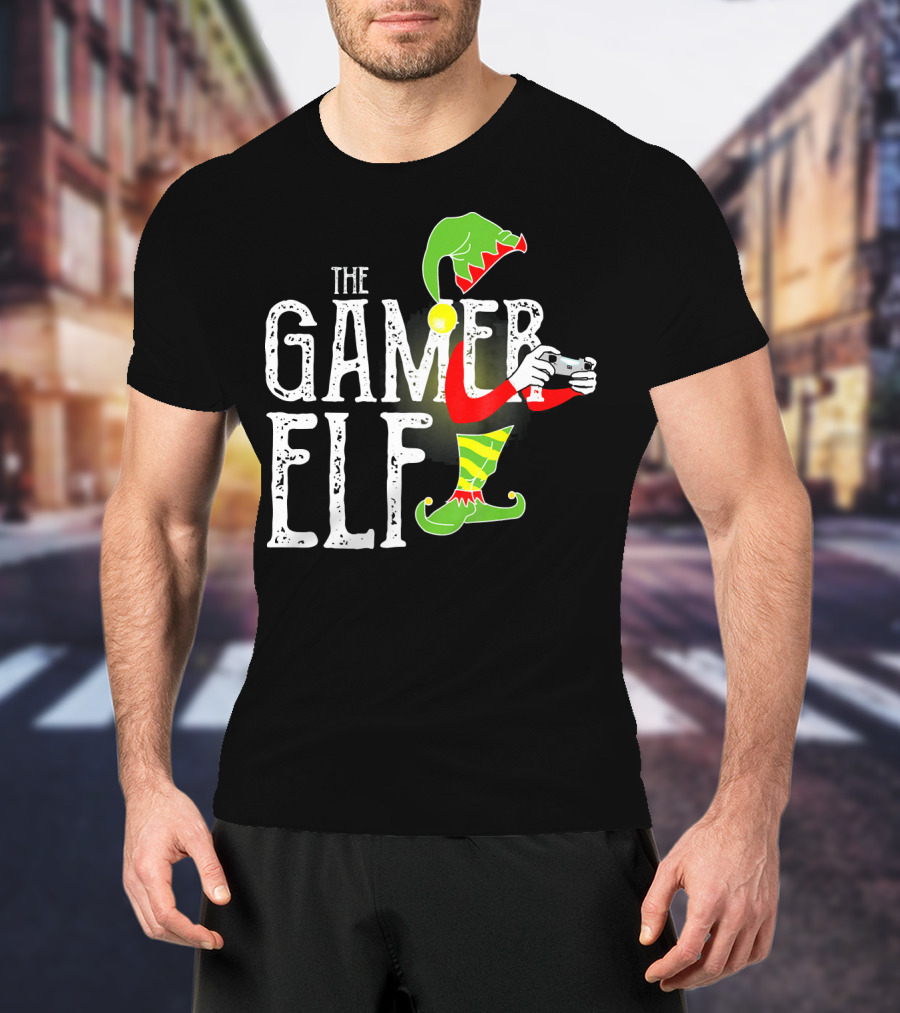 The Gamer Elf With Controller And Festive T-Shirt