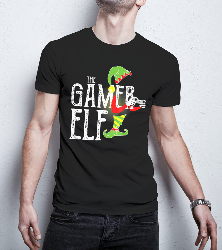The Gamer Elf With Controller And Festive T-Shirt