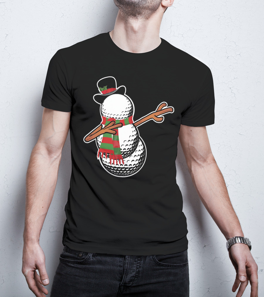 Dabbing Golf Snowman Christmas Hat And Scarf T-Shirt