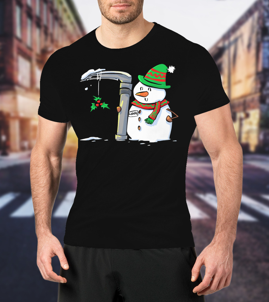 Snowman With Mac 3 Anesthesia Wearing Holiday Hat And Scarf With Holly Decor T-Shirt