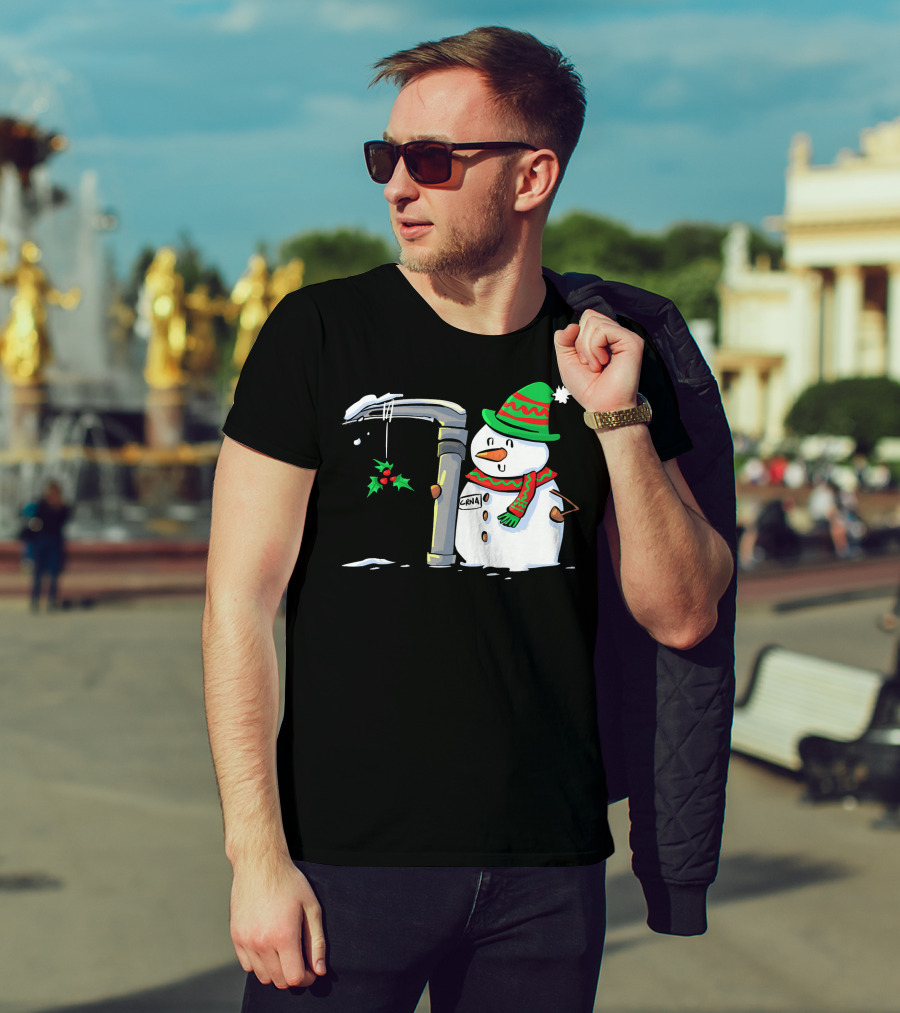 Snowman With Mac 3 Anesthesia Wearing Holiday Hat And Scarf With Holly Decor T-Shirt