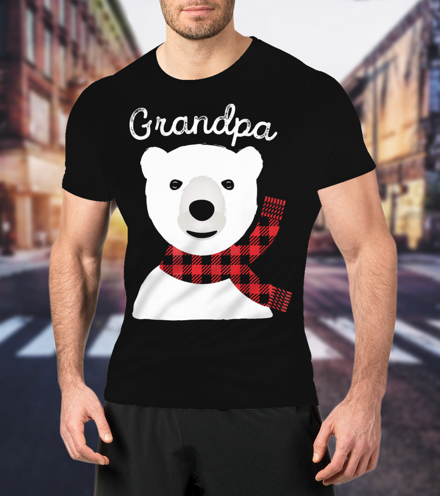 Grandpa Christmas Bear With Red Plaid Scarf Family Matching T-Shirt