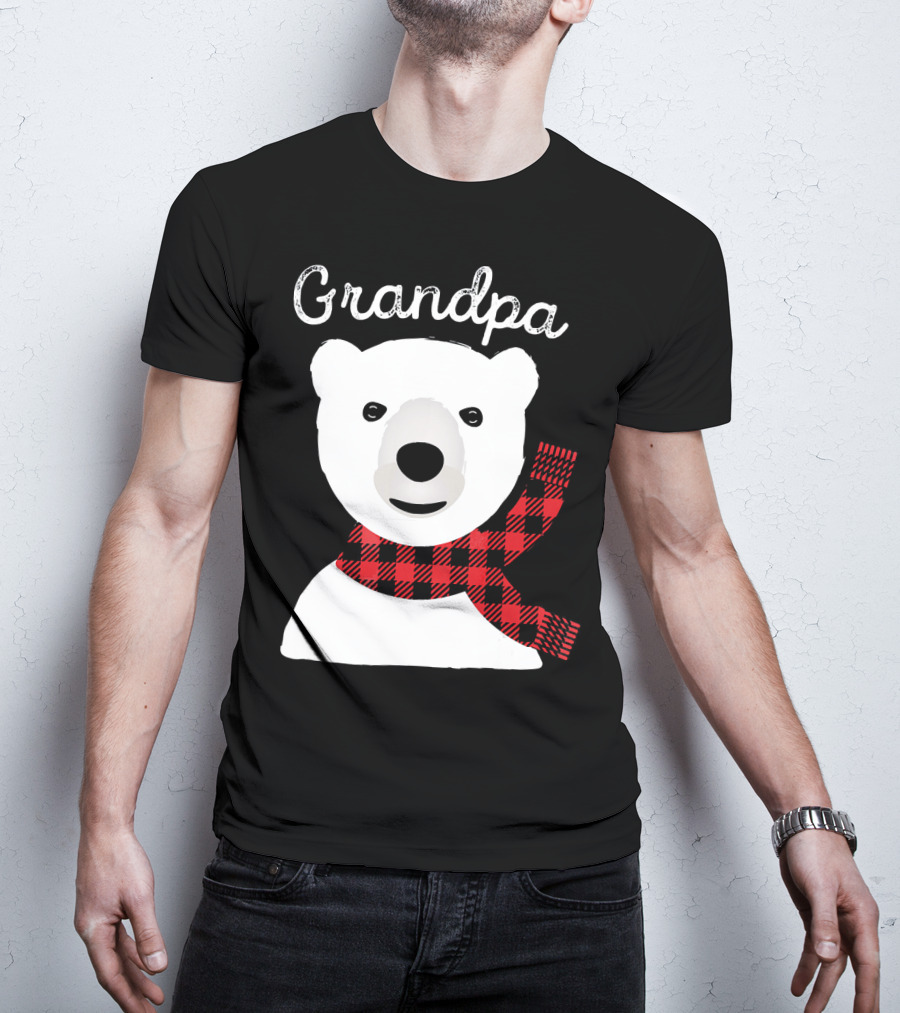 Grandpa Christmas Bear With Red Plaid Scarf Family Matching T-Shirt