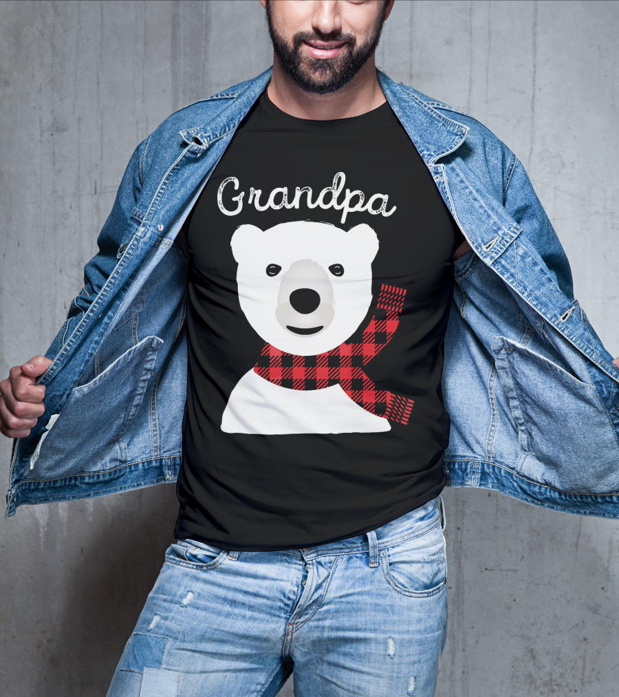 Grandpa Christmas Bear With Red Plaid Scarf Family Matching T-Shirt