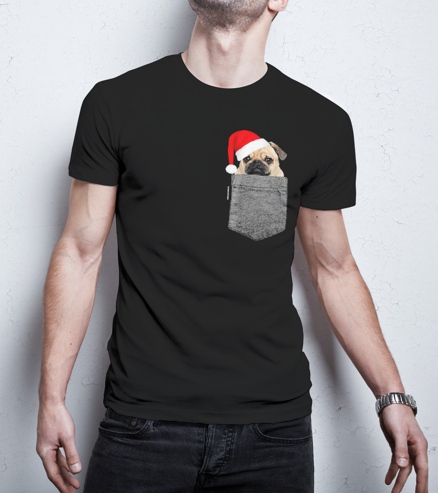 Dog In Your Pocket Pug Santa Hat T-Shirt
