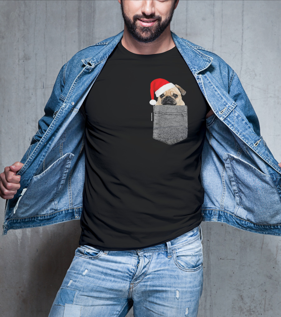 Dog In Your Pocket Pug Santa Hat T-Shirt