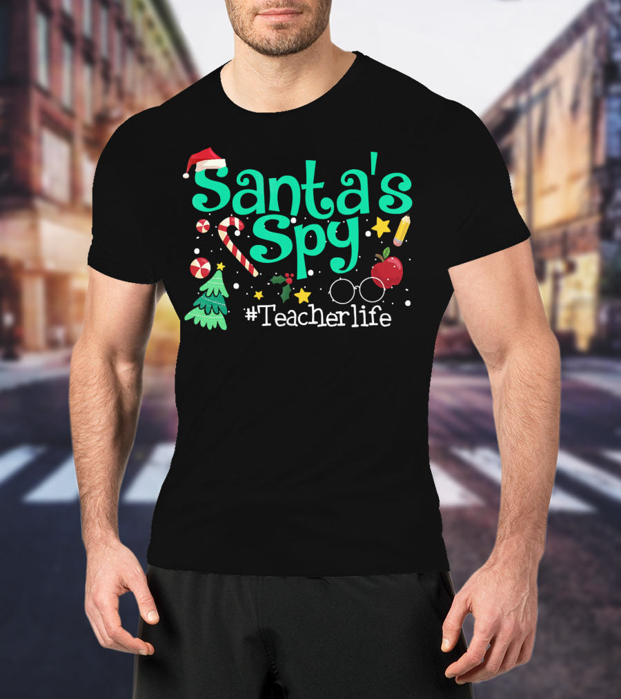 Santa's Spy #Teacherlife Christmas Icons T-Shirt