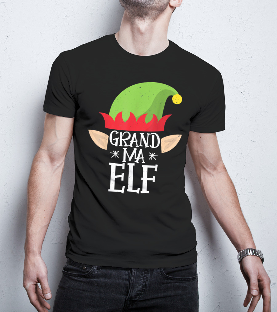 Grandma Elf Funny Christmas Family Match Hat Ears Holiday T-Shirt