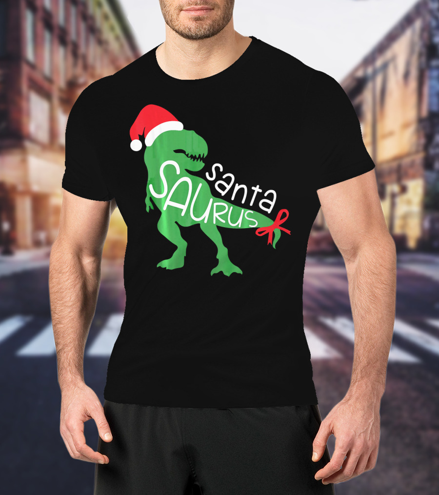 T Rex Dinosaur Santa Saurus Merry Funny Christmas Hat T-Shirt
