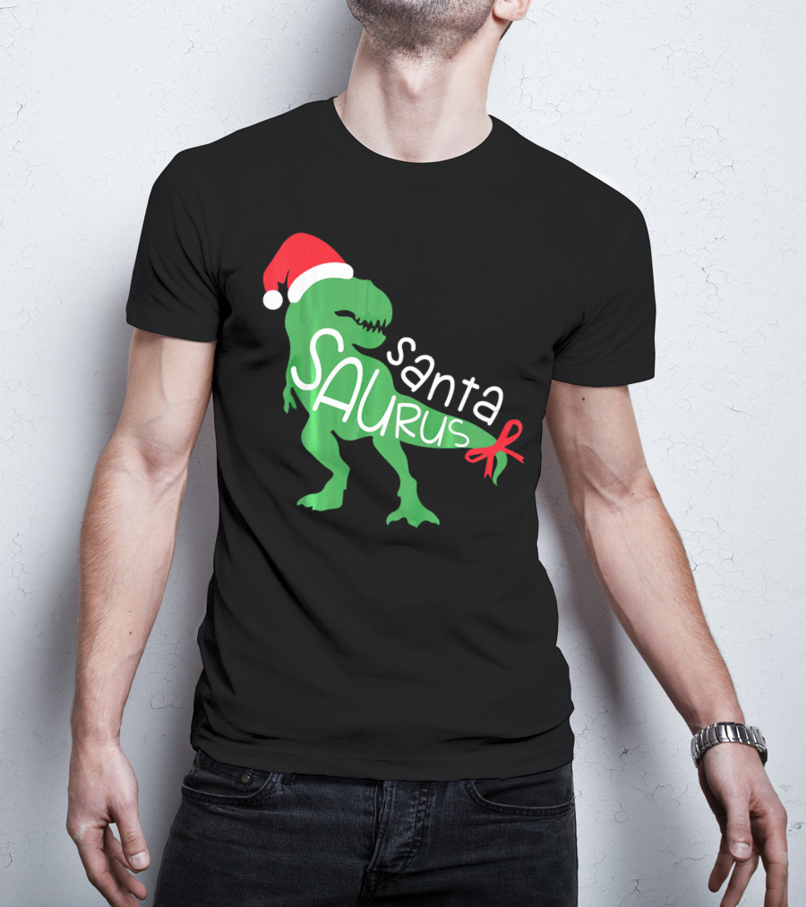 T Rex Dinosaur Santa Saurus Merry Funny Christmas Hat T-Shirt