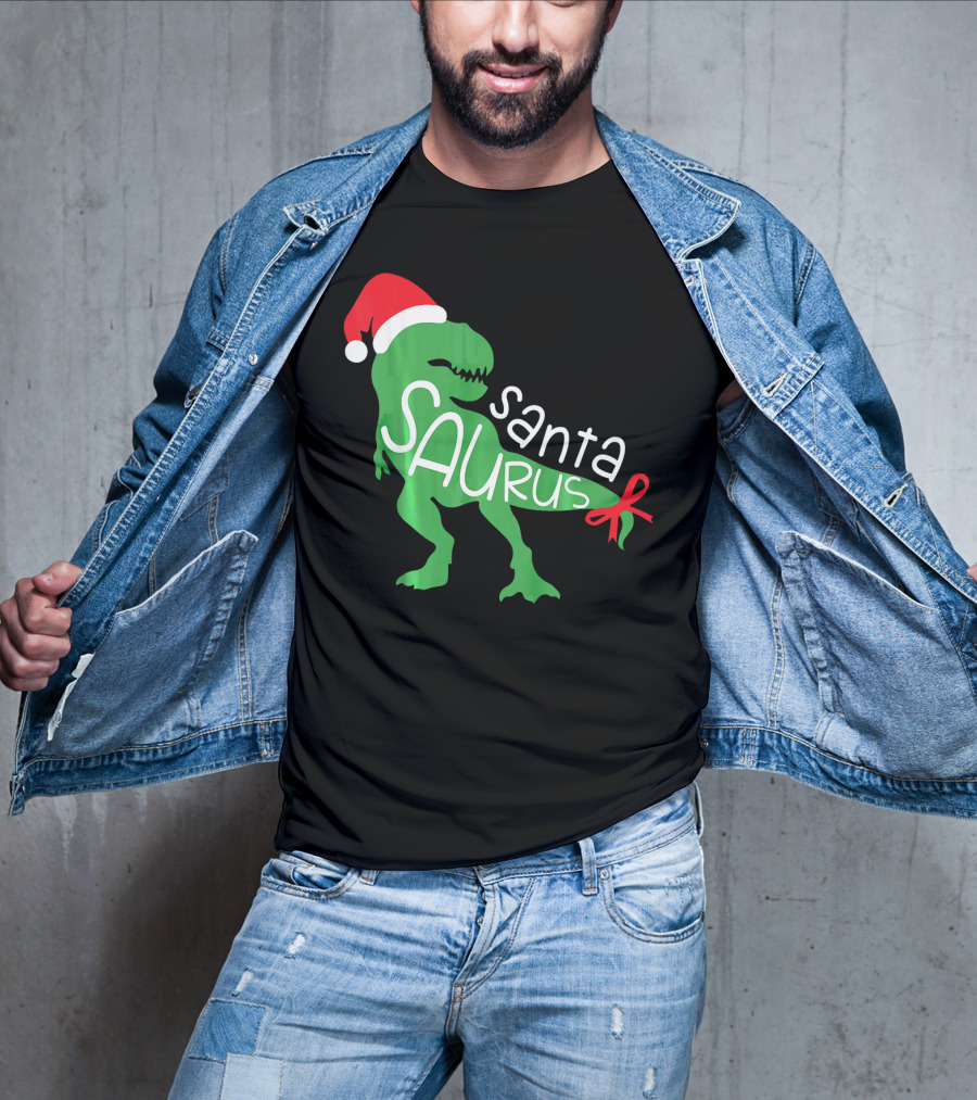 T Rex Dinosaur Santa Saurus Merry Funny Christmas Hat T-Shirt