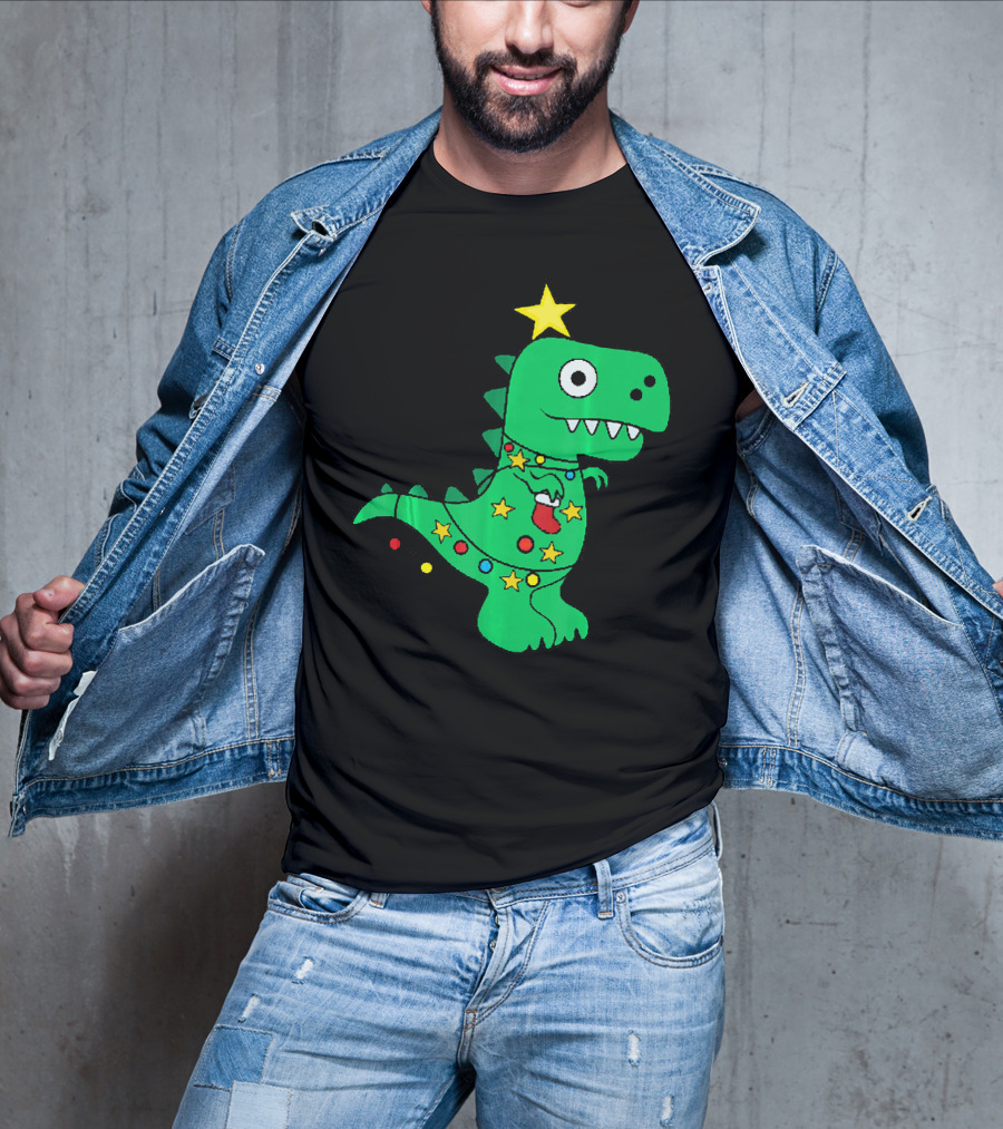 Christmas Dinosaur Rex With Star And Lights T-Shirt