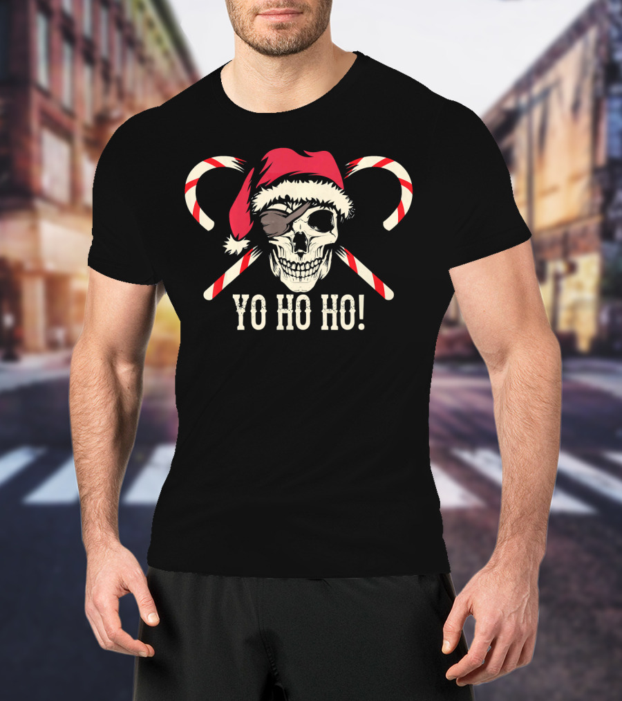 Yo Ho Ho Christmas Skull With Pirate Candy Canes T-Shirt