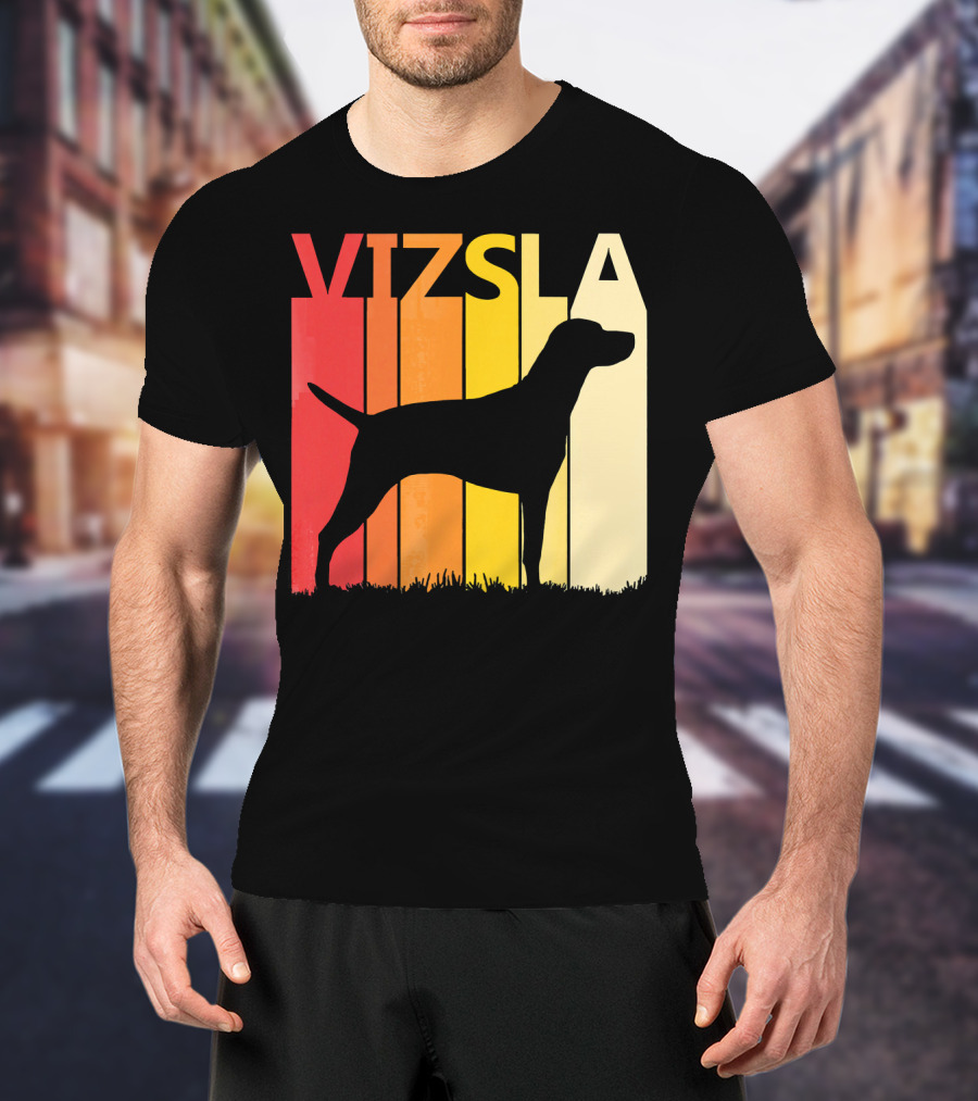 Retro Vizsla Dog Silhouette With Gradient Stripes T-Shirt
