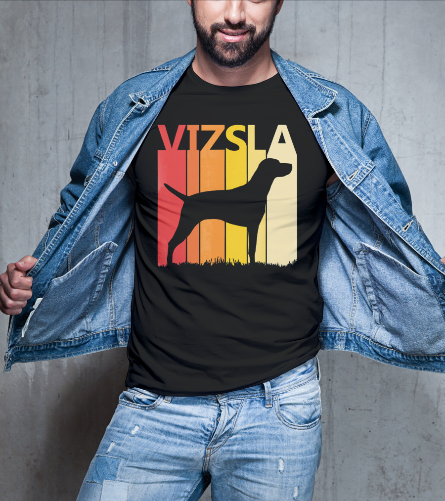 Retro Vizsla Dog Silhouette With Gradient Stripes T-Shirt