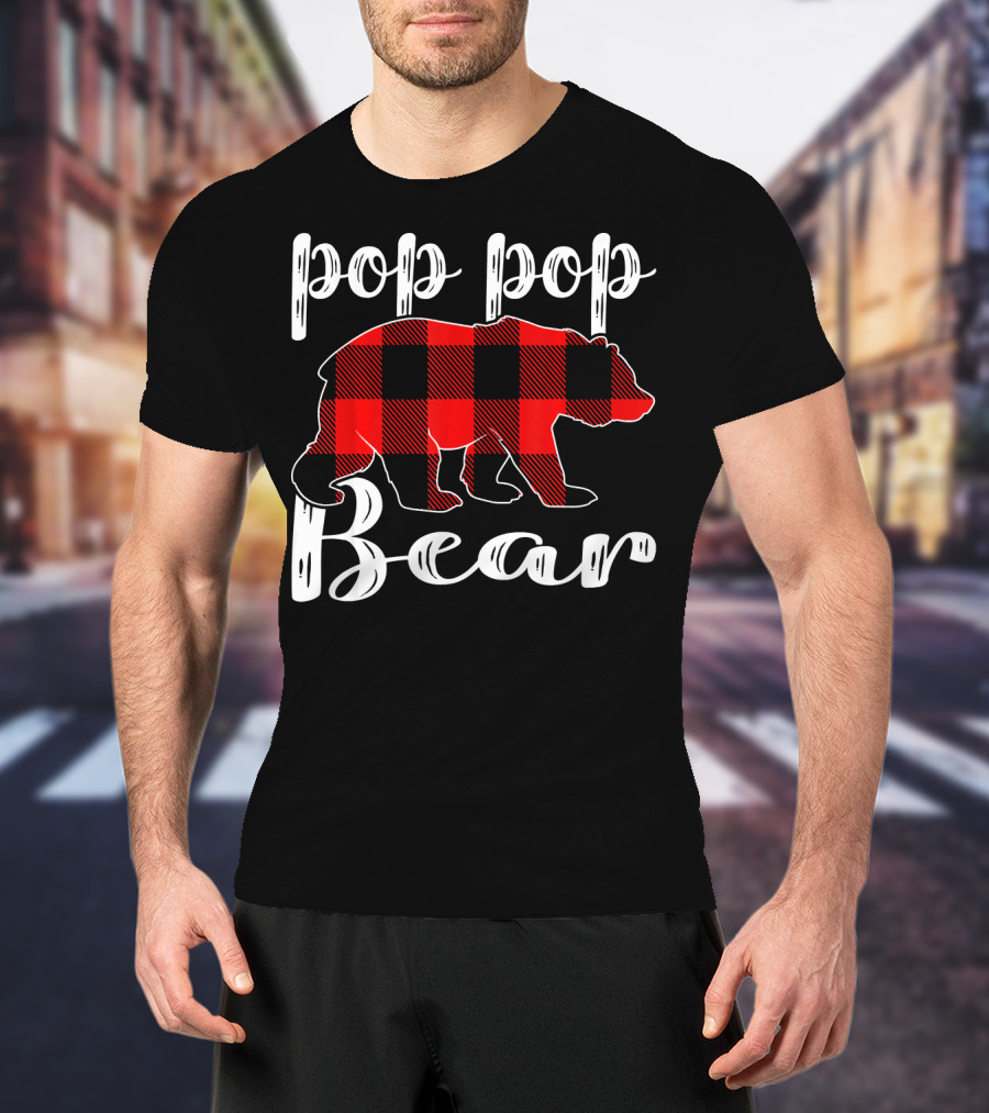 Pop Pop Bear Plaid Christmas Matching Holiday T-Shirt