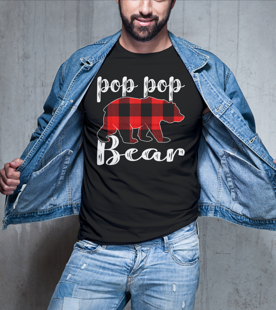 Pop Pop Bear Plaid Christmas Matching Holiday T-Shirt