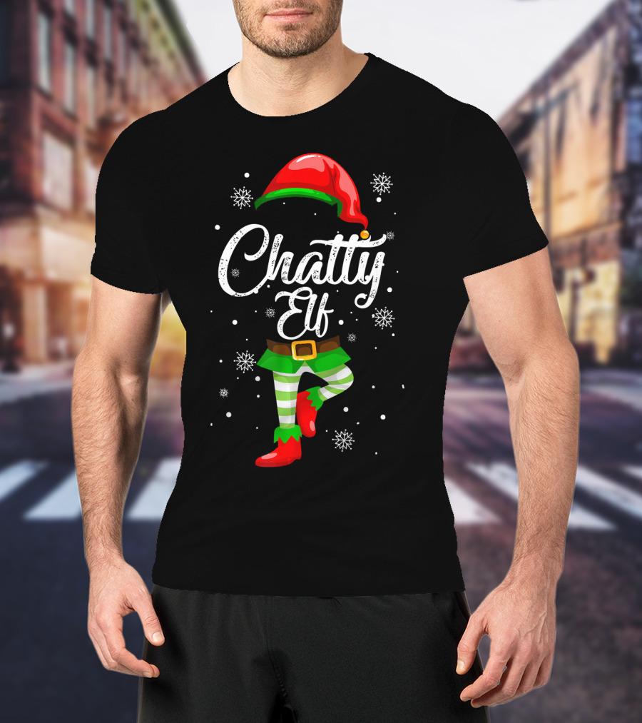 Chatty Elf Funny Christmas Costume Pajamas Festive Snowflakes T-Shirt