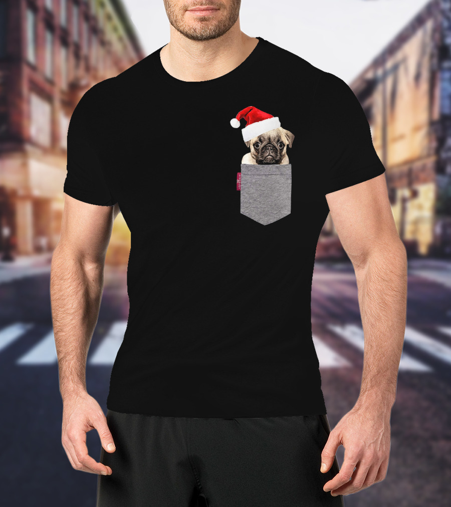 Santa Hat Funny Pug In A Pocket Cute T-Shirt