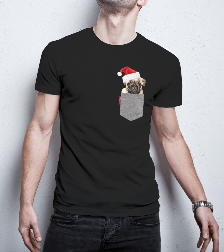 Santa Hat Funny Pug In A Pocket Cute T-Shirt