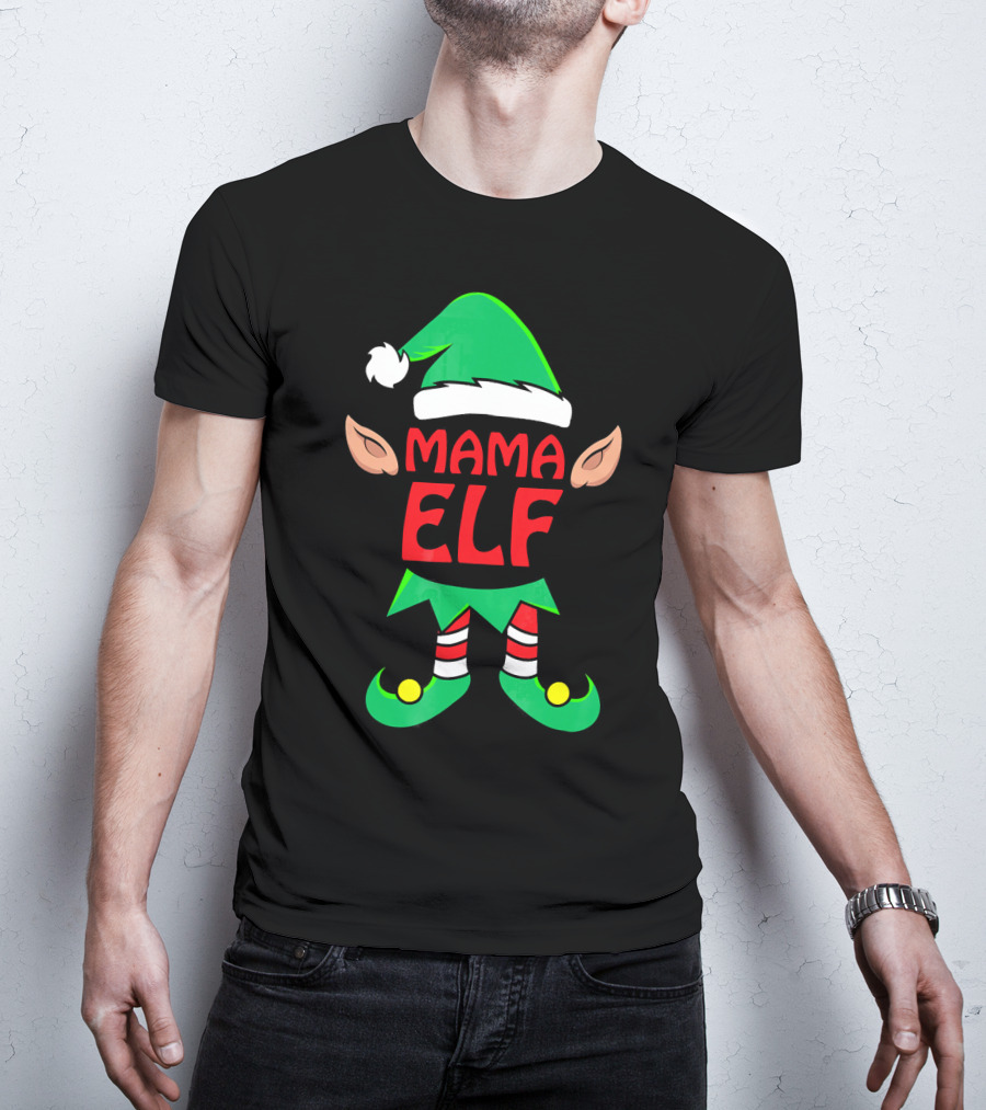 Mama ELF Christmas Family Matching Pajama T-Shirt