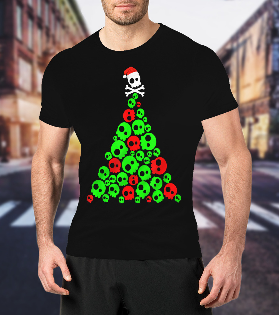 Christmas Santa Skull Tree Holiday T-Shirt