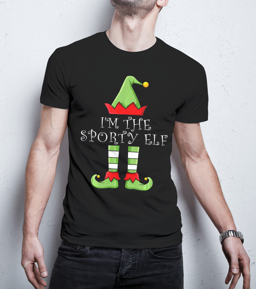 I'm The Sporty Elf Christmas Hat And Striped Shoes T-Shirt