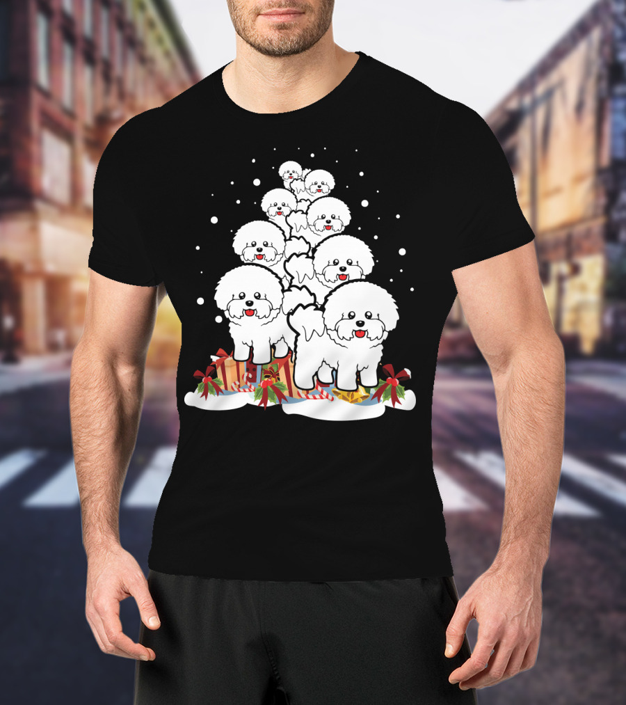 Bichon Frise Christmas Tree With Gifts And Snowflakes T-Shirt