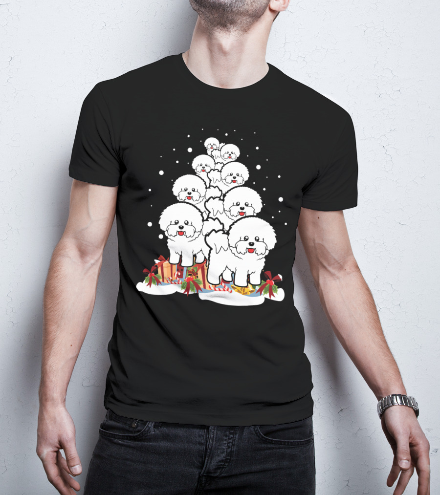 Bichon Frise Christmas Tree With Gifts And Snowflakes T-Shirt