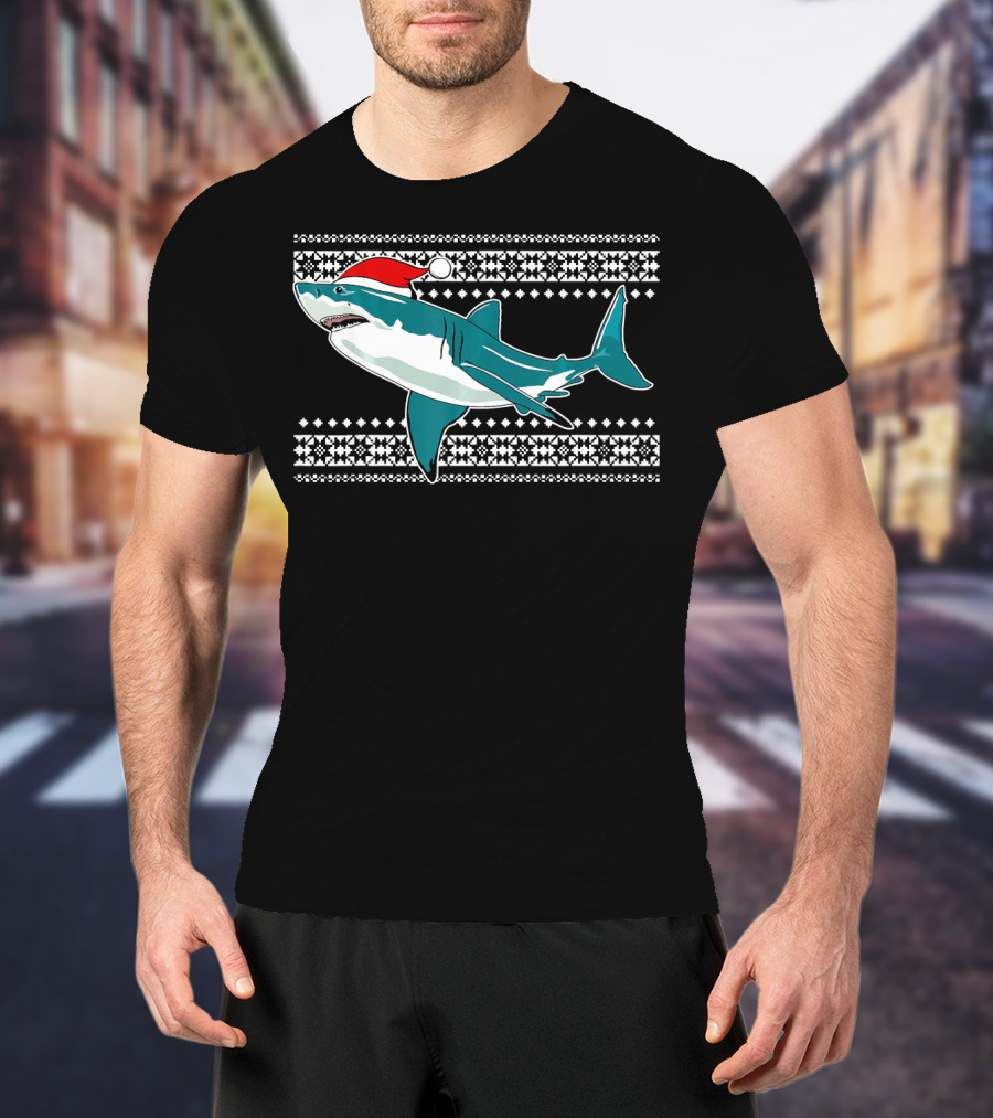 Christmas Shark With Santa Hat Ugly T-Shirt