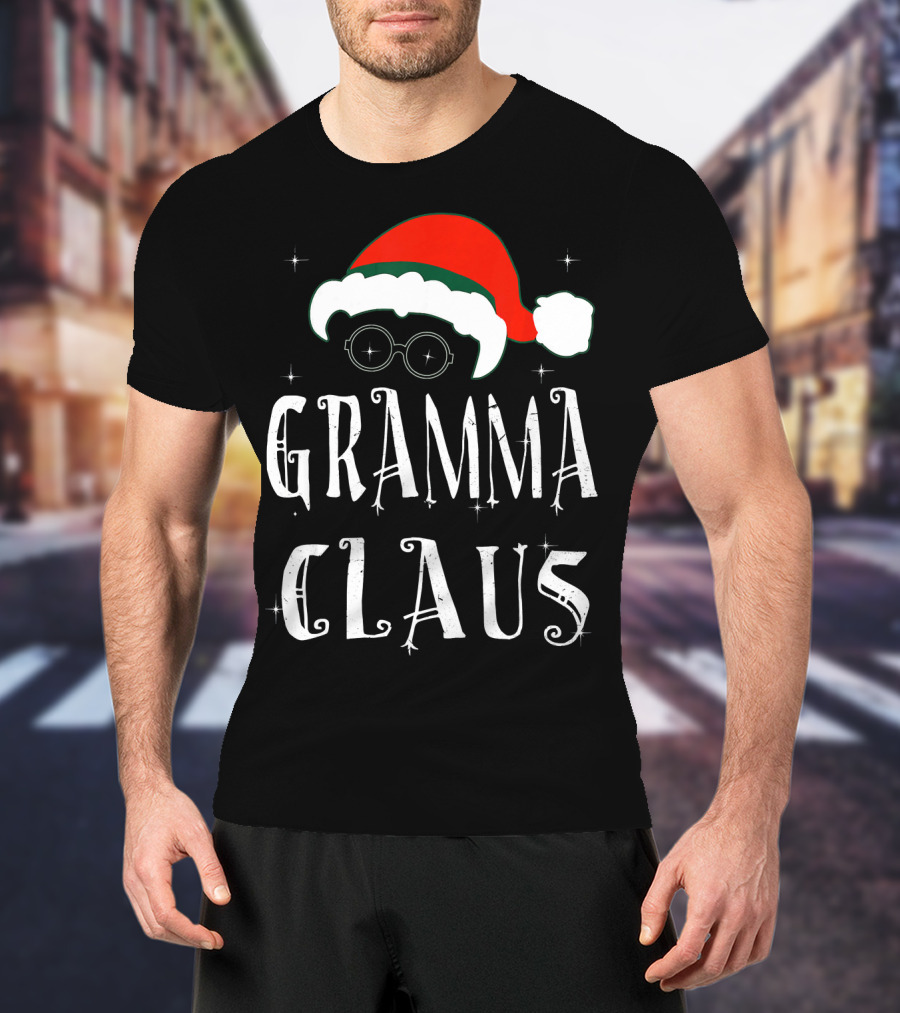 Gramma Claus Matching Family Group Christmas Holiday Santa Hat Glasses T-Shirt