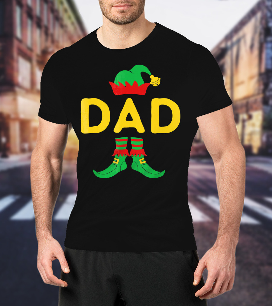 Dad Elf Hat And Boots Festive Christmas Family Mat T-Shirt