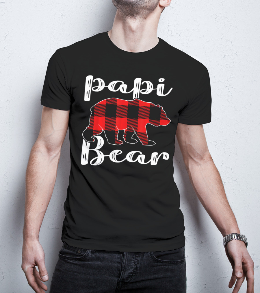 Papi Bear Plaid Christmas Matchin Buffalo Check T-Shirt