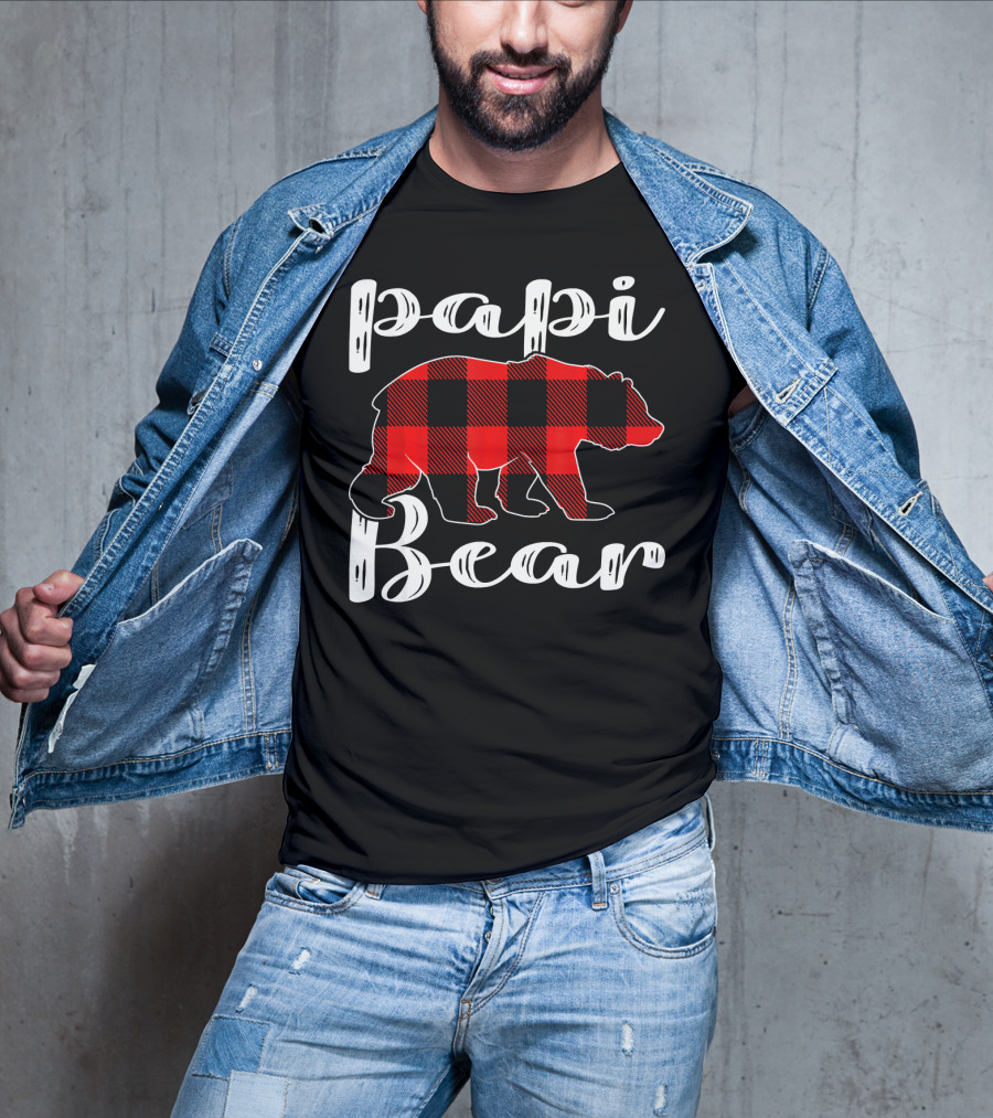 Papi Bear Plaid Christmas Matchin Buffalo Check T-Shirt