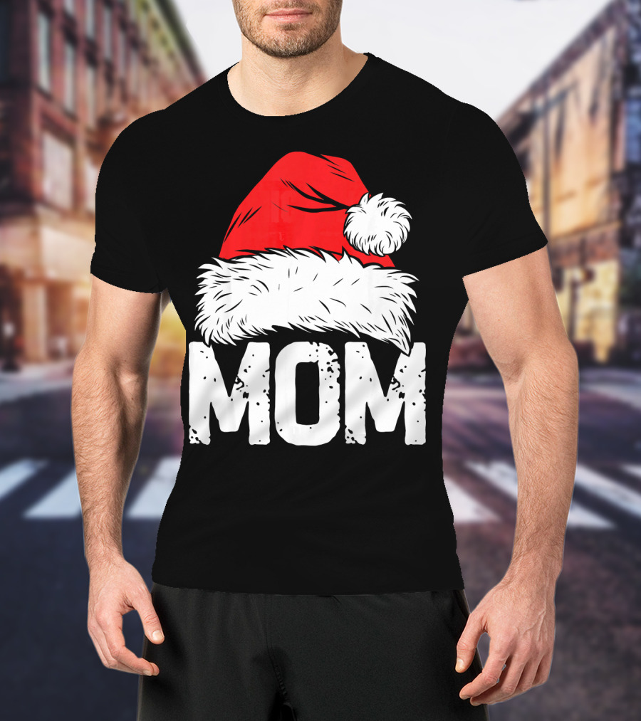 Mom Christmas Santa Hat Family Match T-Shirt
