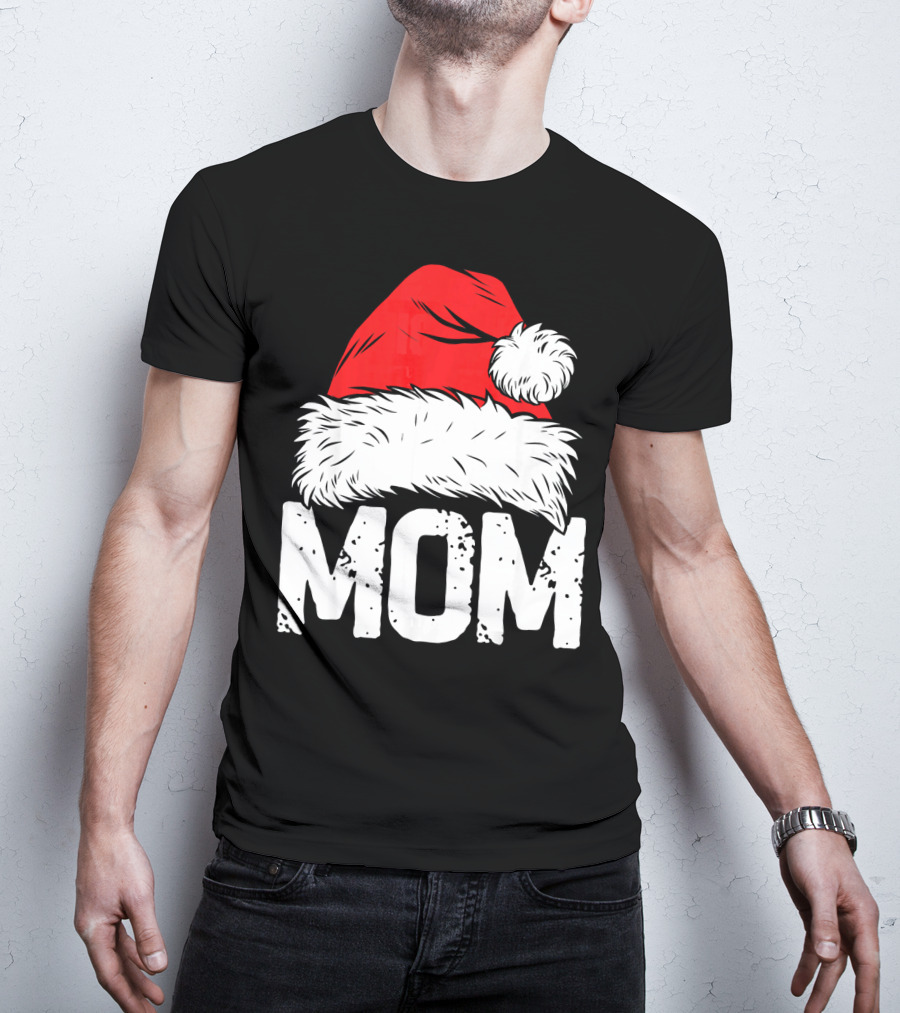 Mom Christmas Santa Hat Family Match T-Shirt