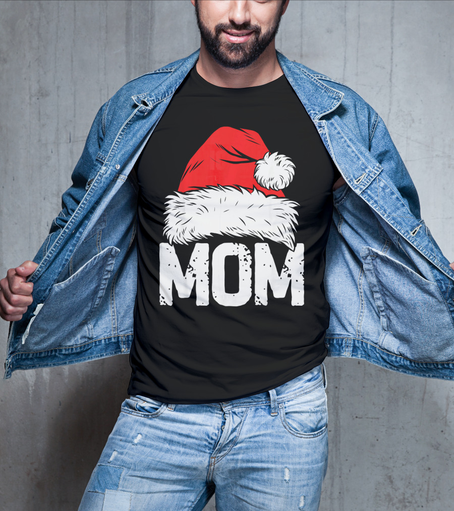 Mom Christmas Santa Hat Family Match T-Shirt