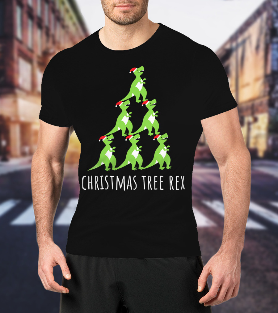 Christmas Tree Rex Dino Funny Boy Girl Santa Hats T-Shirt