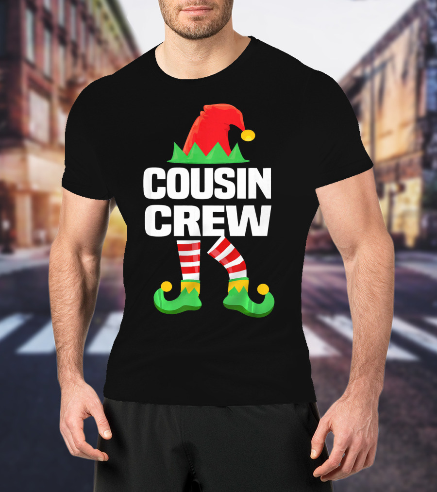 Cousin Crew Elf Hat Striped Legs Christmas T-Shirt