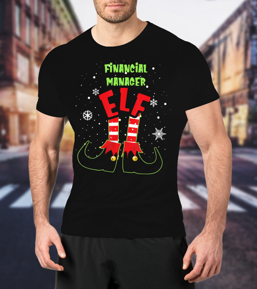 Financial Manager Elf Christmas Snowflake Striped Socks T-Shirt