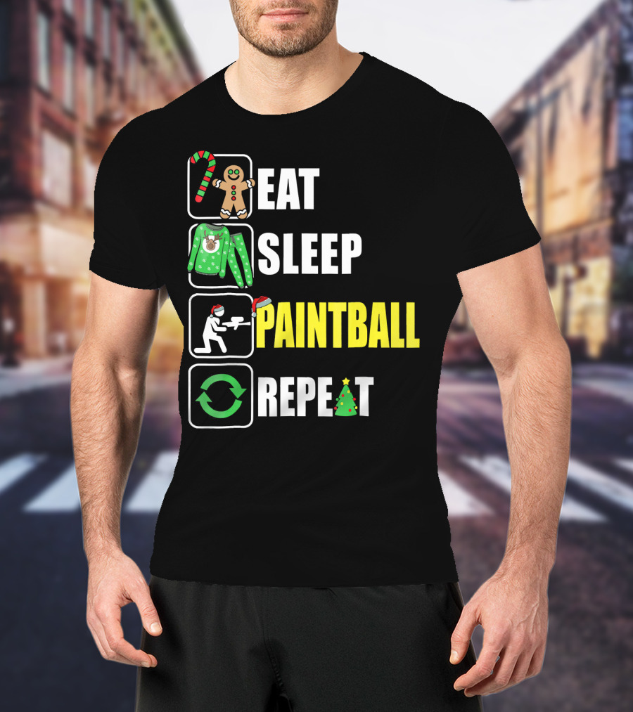 Festive Eat Sleep Paintball Repeat Christmas T-Shirt