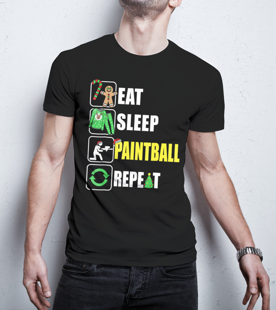 Festive Eat Sleep Paintball Repeat Christmas T-Shirt