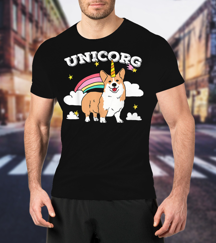 Unicorg Rainbow Unicorn Corgi With Stars And Clouds Birthday T-Shirt