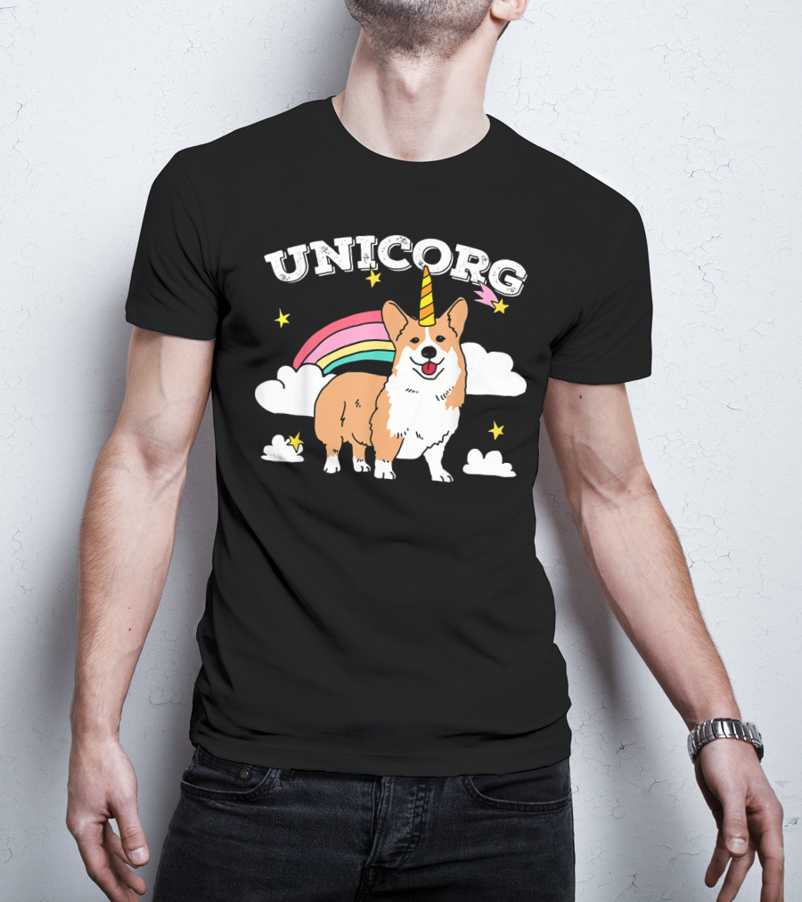 Unicorg Rainbow Unicorn Corgi With Stars And Clouds Birthday T-Shirt